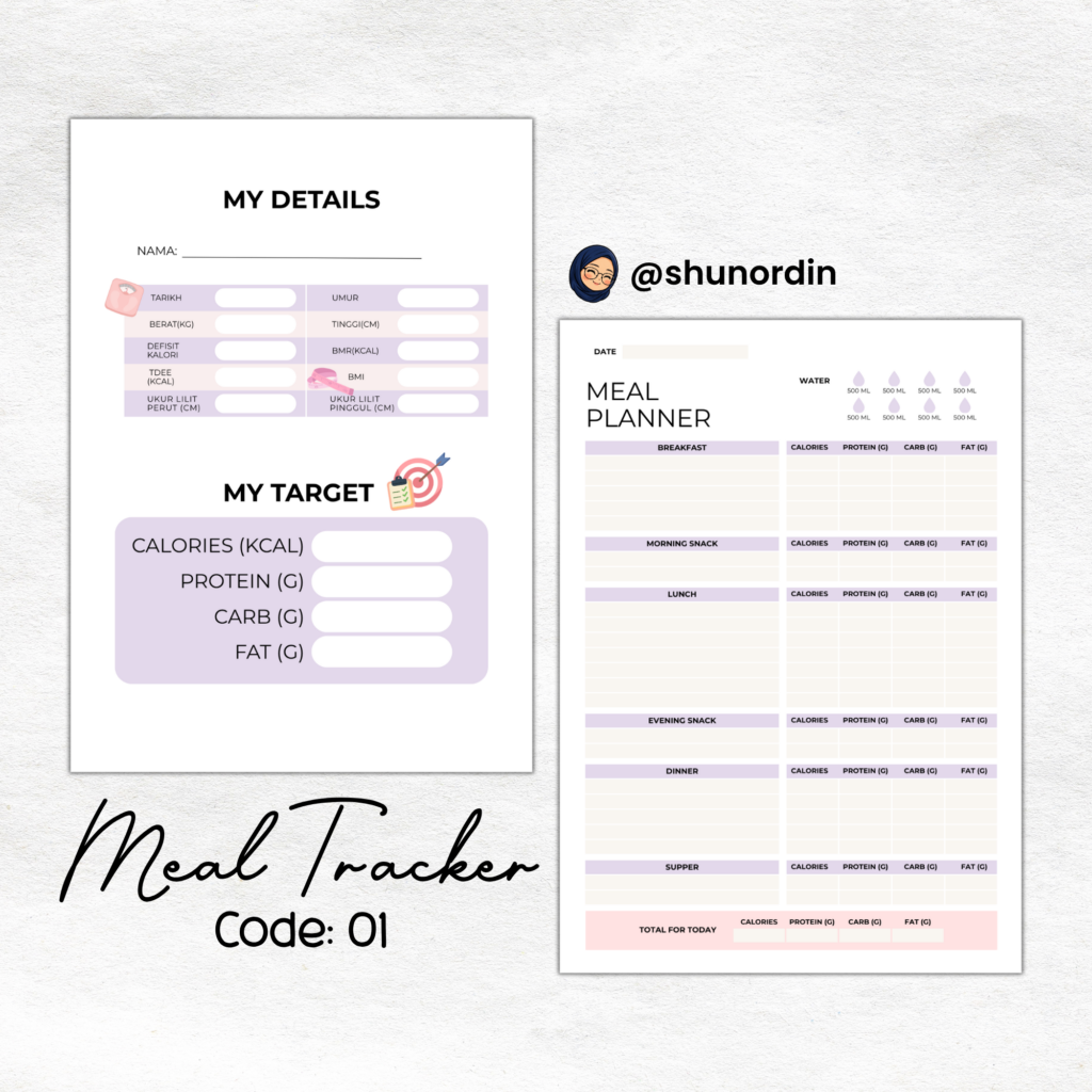 Pratonton Meal Tracker 01 dengan My Details, My Target dan Meal Planner
