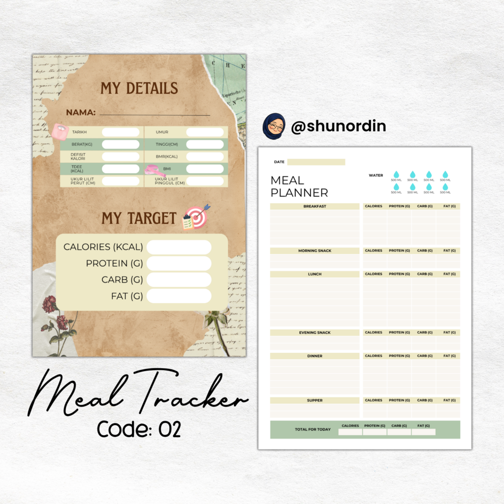 Pratonton Meal Tracker 02 dengan My Details, My Target dan Meal Planner